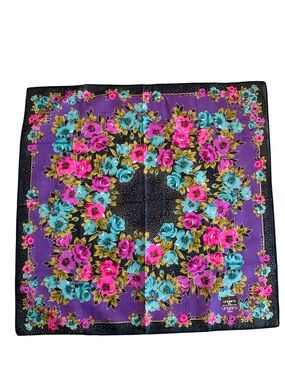 Ungaro Paris Floral Handkerchief 16.5” Square Purple Pink Blue 100% Cotton Japan
